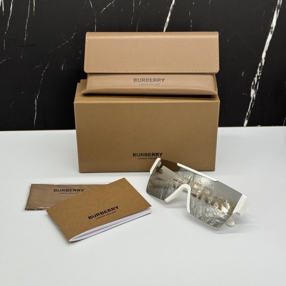 NEW BURBERRY WHITE UNISEX SHIELD SUNGLASSES BURBERRY - Picture 12 of 12